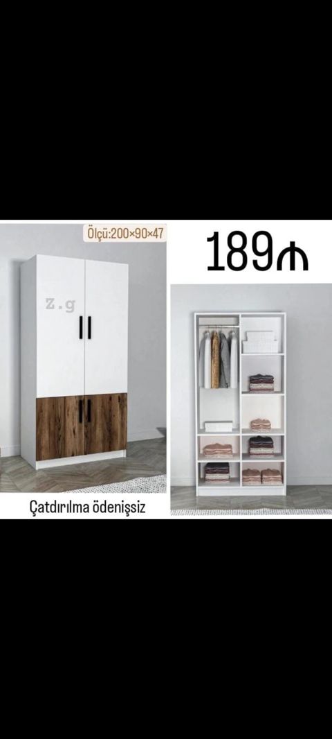 İkiqapılı paltar dolabı - Ölçü: 200 90 47 sm - Rəng və dizayn: ağ — Masazır