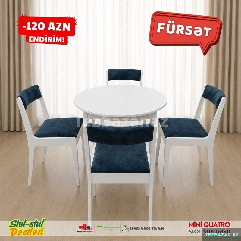 Mini Quatro stol stul dəsti (yumuru) Endirimlə — Mebel, Bakı (3)