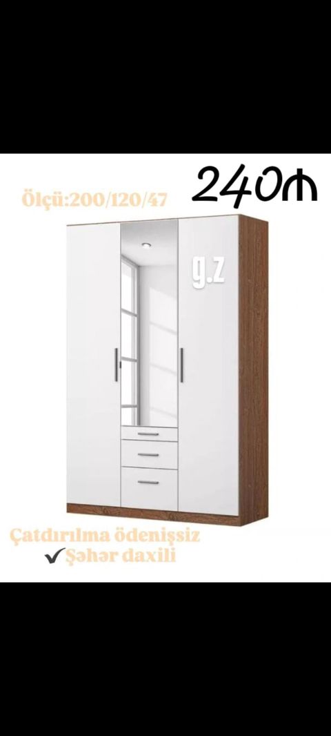 Üç qapılı paltar dolabı - Ölçü: 200/120/47 sm (hündürlük/en/dərinlik) — Masazır