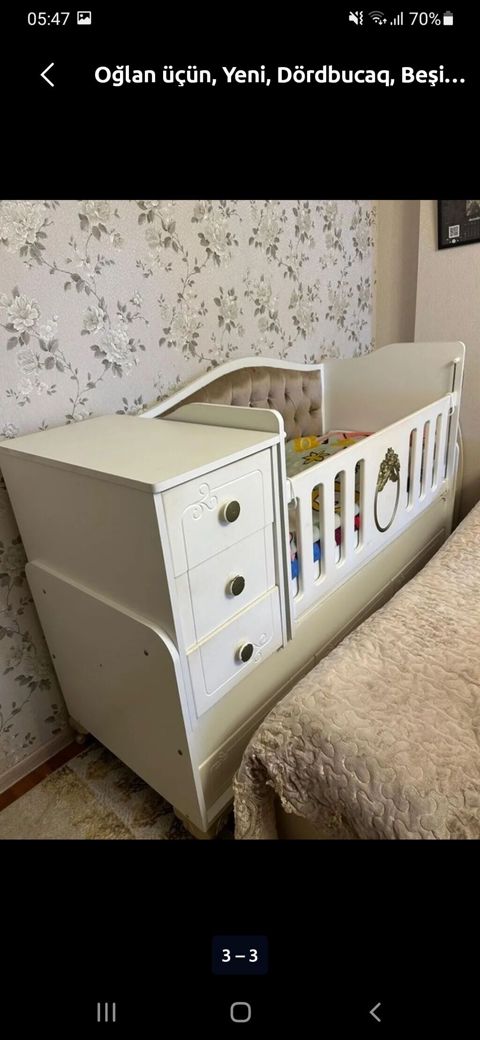 Oğlan üçün, İşlənmiş, Dördbucaq, Beşik, Yellənmə mexanizmsiz — 120 ₼ · Masazır · Bəşikləri Oğlan üçün, İşlənmiş, Dördbucaq, Beşik, Yellənmə mexanizmsiz — Masazır
