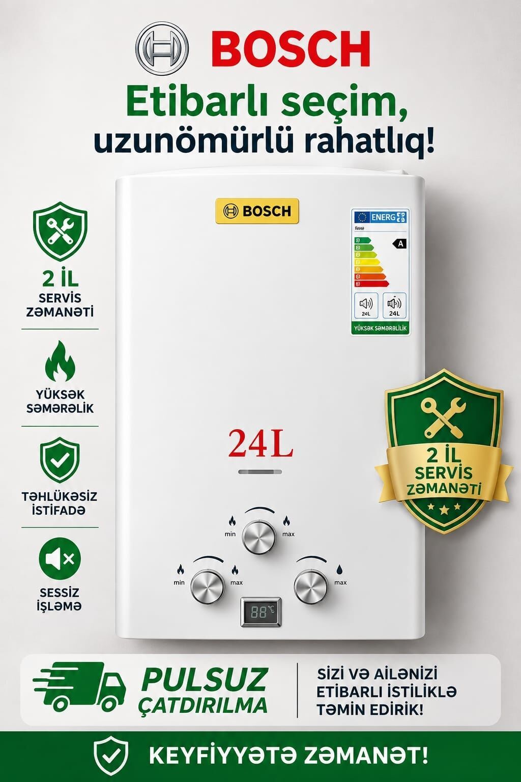 Pitiminutka Bosch, 24 l/dəq, Yeni, Kredit yoxdur, Pulsuz çatdırılma, Rayonlara çatdırılma — Su qızdırıcılar, Bakı