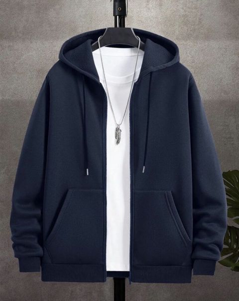 Unisex kapüşonlu zipli svitşot - Rəng: tünd göy (navy) - Model: tam — Bakı