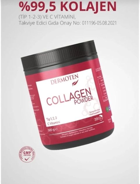 Dermoten Collagen Powder – toz halında qida əlavəsi - Tərkib: %99,5 — Güzdək