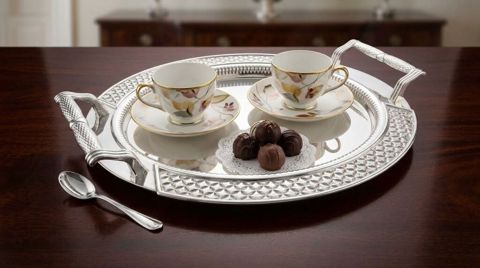 Gümüşü rəngli oval servis podnosu - Material: metaldan hazırlanmış — Bakı