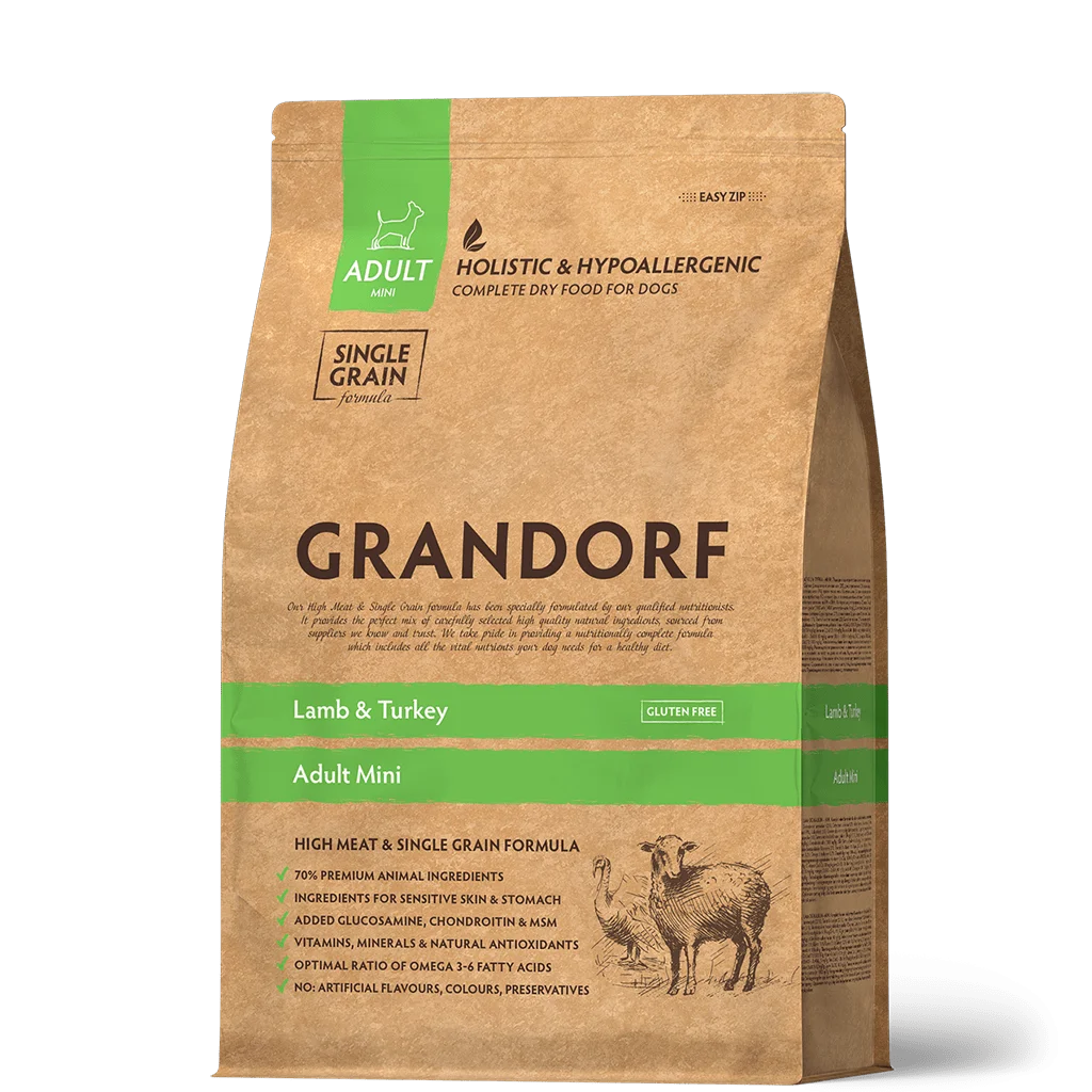 Grandorf Holistic & Hipoallergenik Mini cinsli, həzm sistemi həssas olan və ya quzu və hinduşkaya qarşı allergiyaya meylli yetkin itlər üçün mini quru yem 3 kq — Bakı