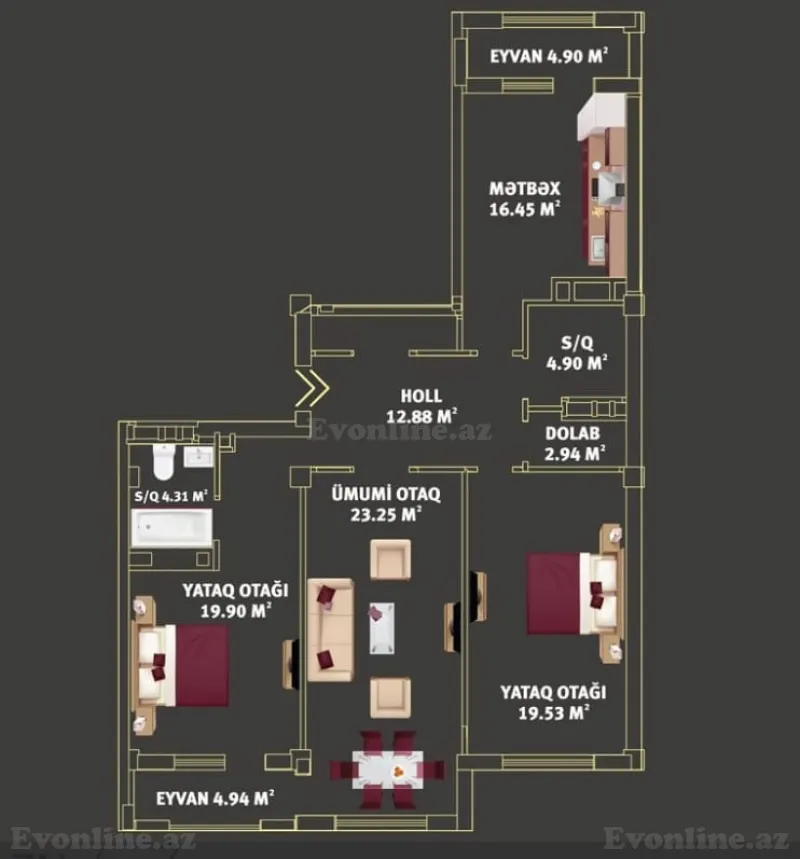 Satılır 3 otaqlı Mənzil Yeni tikili 114 m² Bakı, Xətai r., Həzi Aslanov m., Həzi Aslanov — Mənzil, Bakı (3)