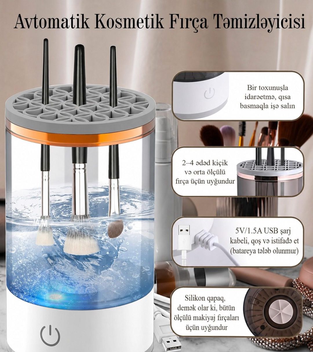 Avtomatik makiyaj fırçası təmizləyicisi (kod: qrh80125-9) — Gözəllik və sağlamlıq, Bakı (5)