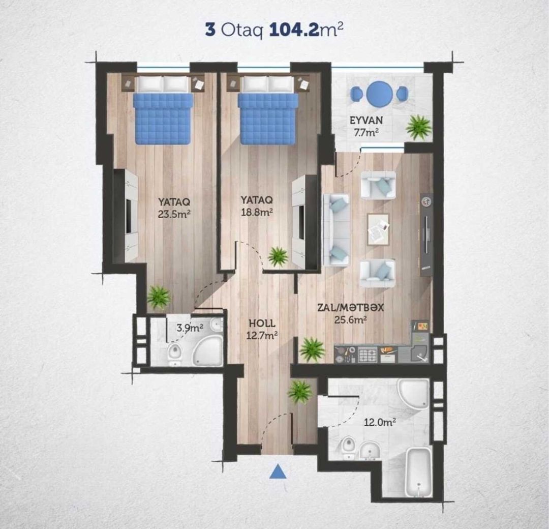 Satılır 3 otaqlı yeni tikili 105 m² — Mənzil, Bakı (3)