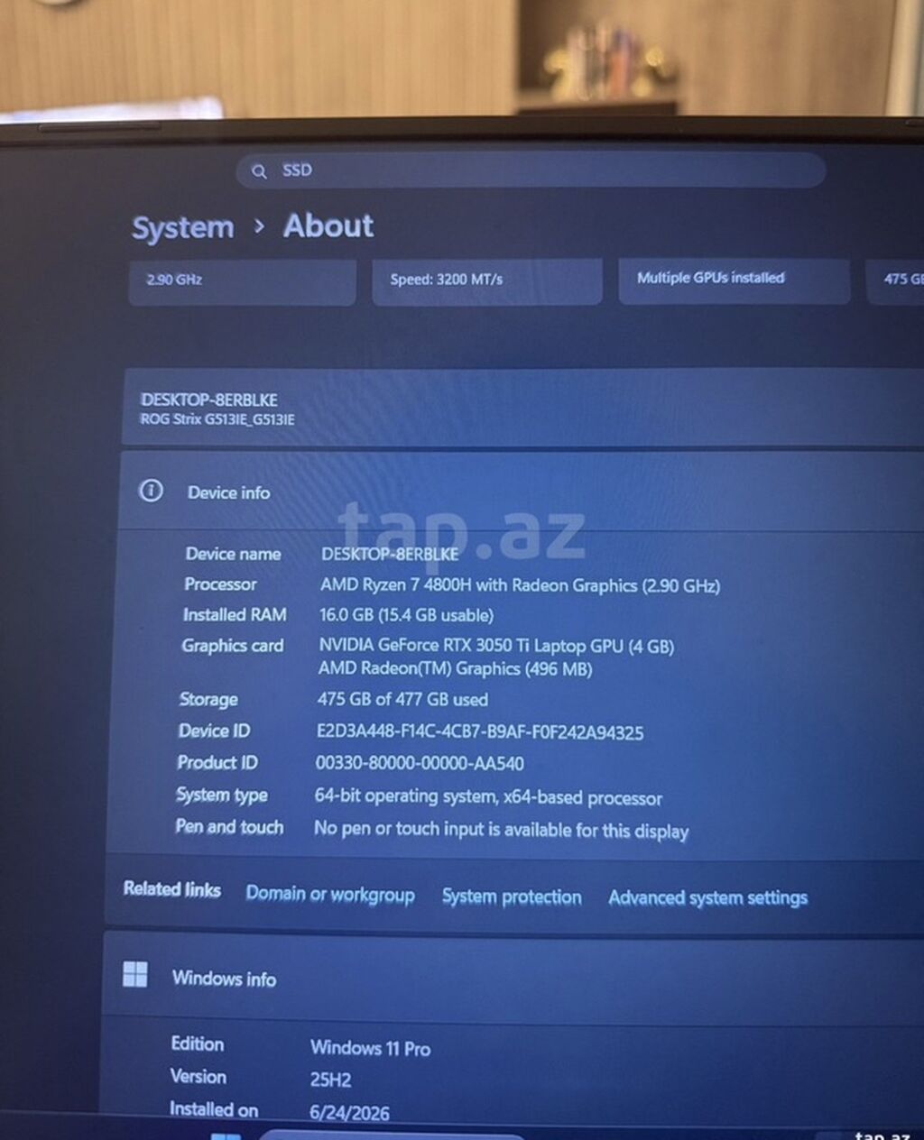 ASUS ROG Strix G (G513) oyun noutbuku - Ekran: 15.6" Full HD, 144 Hz — Asus, Bakı (3)