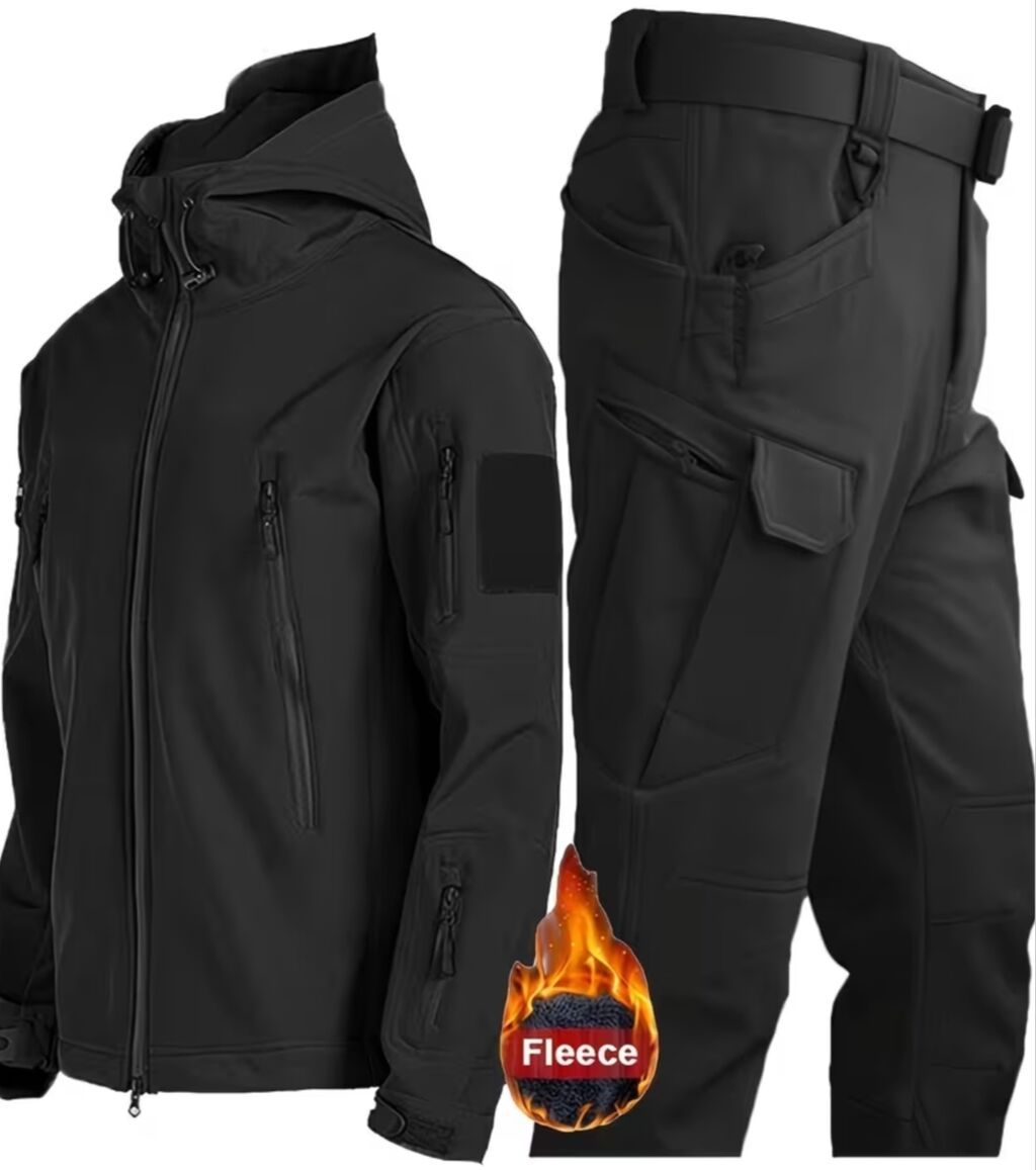 Taktiki qış dəsti – qara rəng, kaptoklu softshell jaket + çoxcibli — İdman geyimi, Bakı (4)