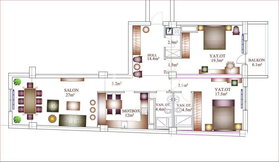 Satılır 3 otaq yeni tikili 119 m², Gənclik metrosu — Mənzil, Bakı (4)