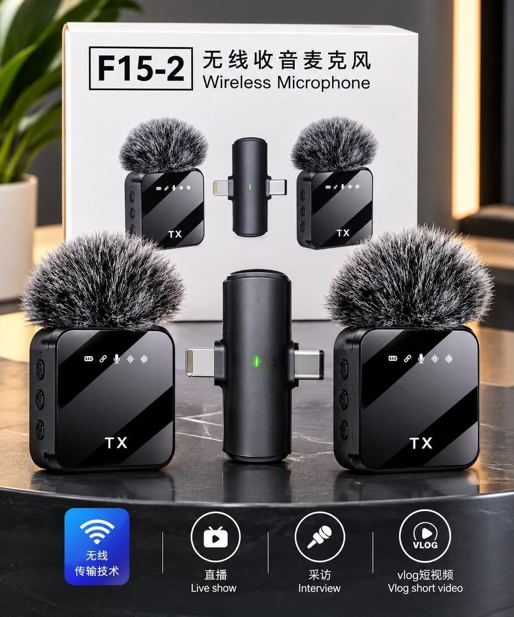 F15-2 Wireless Microphone – iki verici (TX) və bir qəbuledici ilə — Mikrafonlar, Bakı