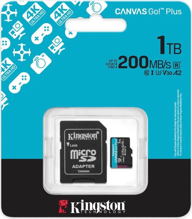 MicroSD kart - Kingston 1TB microSDXC Canvas Go Plus Gen4 R:200/W:160 Uhs-ı Class 10 V30 U3 A2 + adapter SDCG4/1TB — Kompüterlər və noutbuklar, Bakı (2)