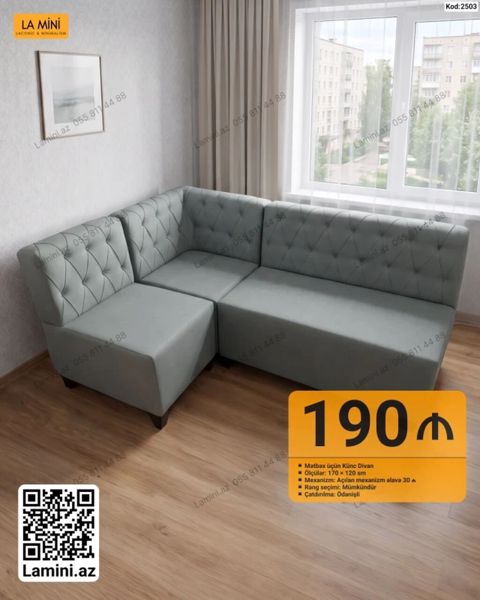 Mətbəx üçün künc divan - Model: La Mini, Kod: 2503 - Ölçülər: 170 — Bakı