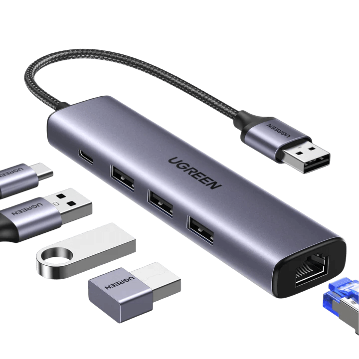 60554 Ugreen USB3.0 to 3×USB3.0 +RJ45 (1000M) Ethernet Adapter Type-C Power Supply CM475 — Kompüterlər və noutbuklar, Bakı