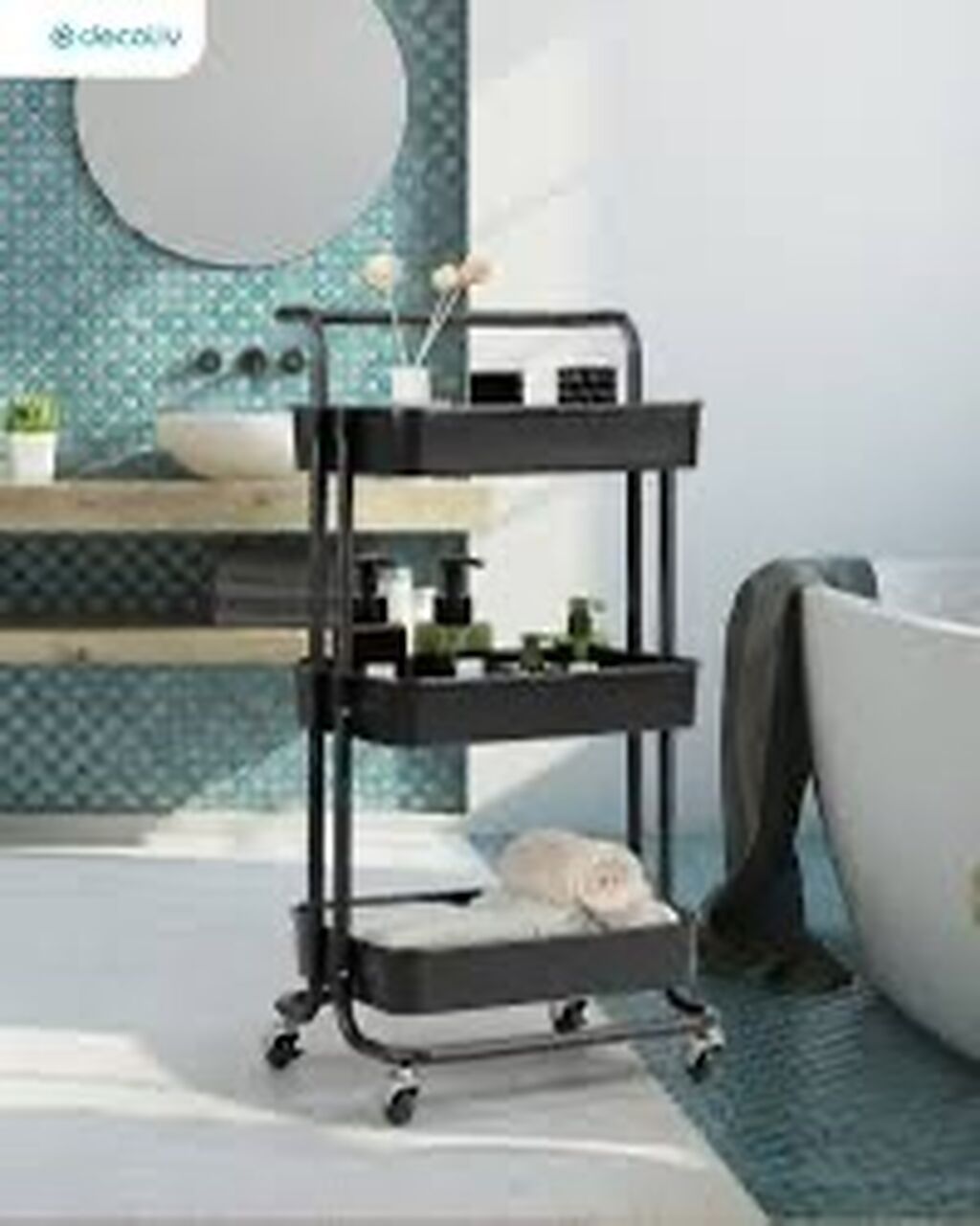 Metal 3 rəfli təkərli təşkilatçı araba - Rəng: qara - Material: metal — Salon mebeli, Bakı (4)