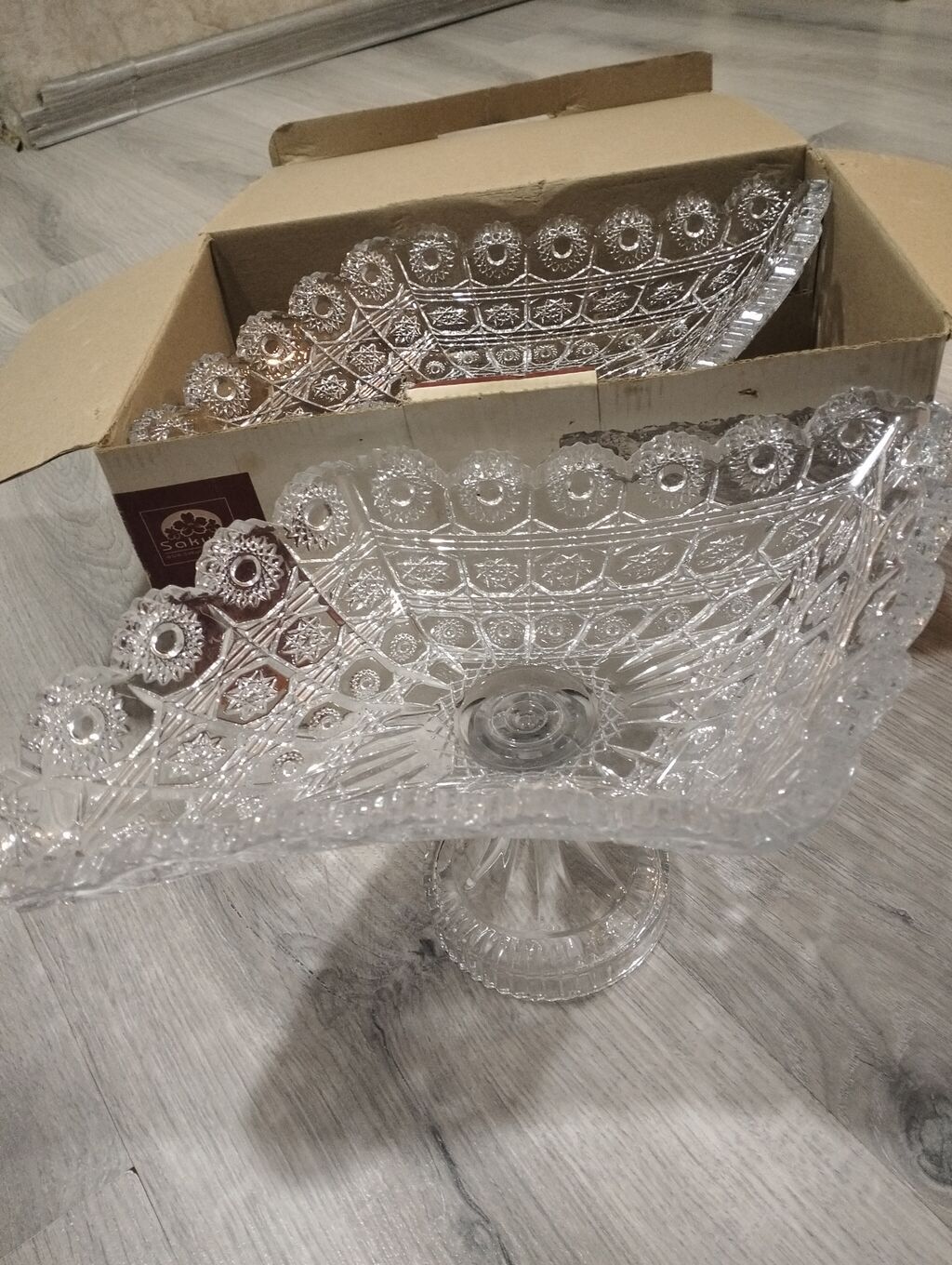 Kəsimli şüşə serving qabları – 2 ədəd dəstdə.2dene ayaqli şirniyat — Süfrə qabı, Bakı (3)