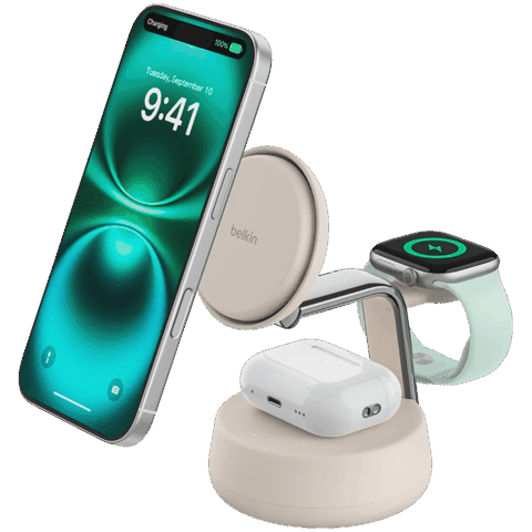 Simsiz enerji toplama cihazı Belkın UltraCharge Pro 3-in-1 Usb-c, 25 Vt, Sand — Zaryadlovchi qurilmalar