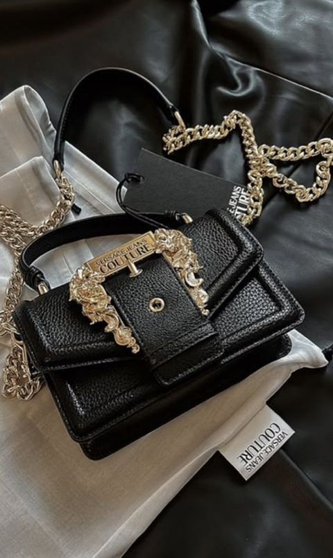 Qara mini çiyin/əl çantası – dekorativ qızılı detallı - Material — Bakı