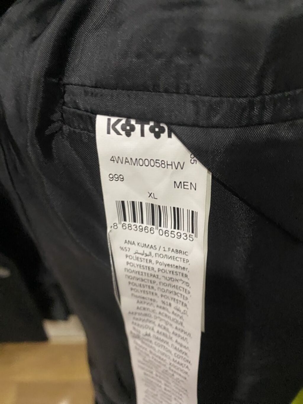 Koton Casual kişi palto - Rəng: qara - Ölçü: L; XL - İstehsal — Palto, Bakı (6)