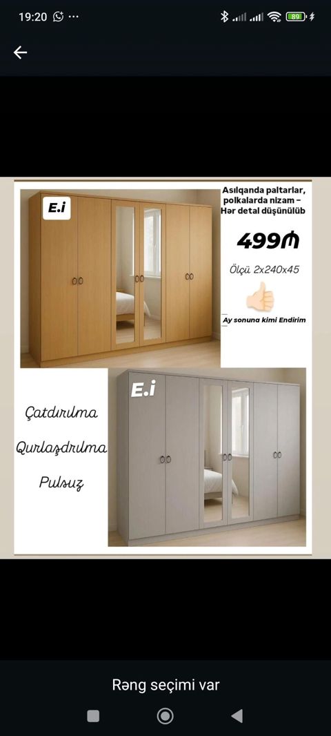 6 qapılı geyim dolabı – asılqan və rəf sistemi ilə səliqəli saxlama — Bakı