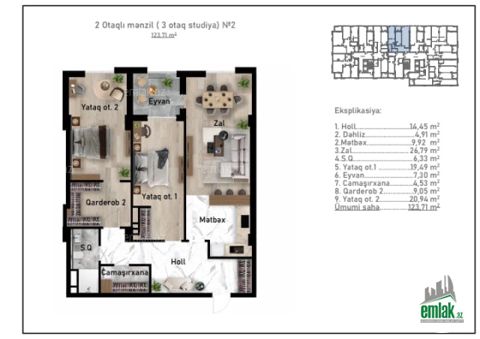 Satılır 2 otaqlı 123.71 m² yeni tikili Nizami m