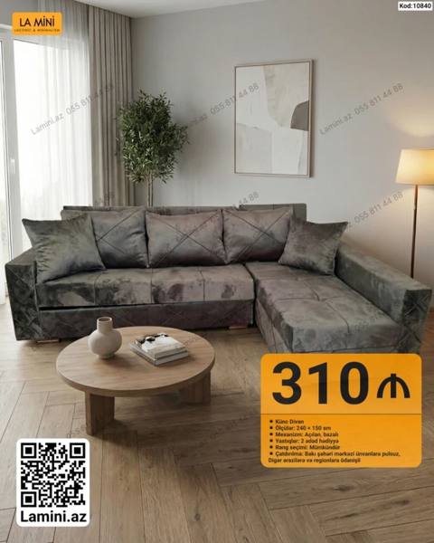 Künc Divan – Kod: 10840 - Ölçülər: 240 150 sm - Mexanizm: açılan — Baku