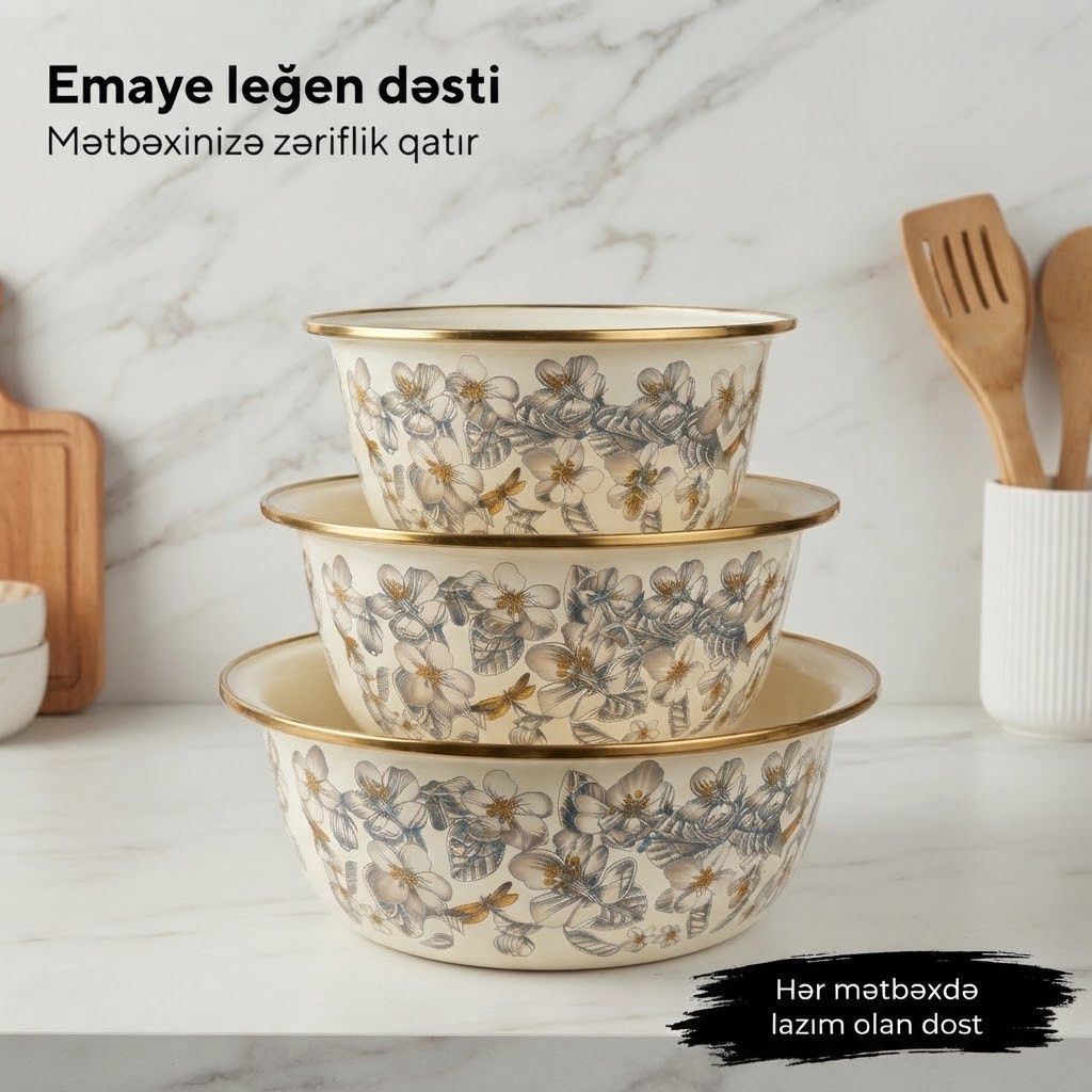 Ləyən dəsti GF09524, paslanmayan polad, ağ, 3 əd — Mallar, Bakı (2)
