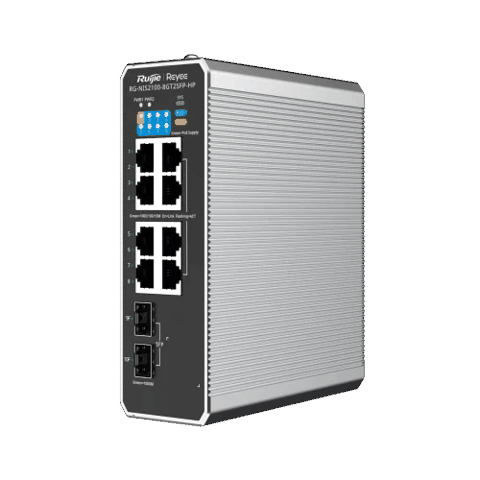 Reyee Switch RG-NIS2100-8GT2SFP-HP(L2 10-Port Cloud Managed Industrial Switch, with 1 x PoE Port, 7 x PoE+ Ports, and 2 x SFP Uplink Ports — Bakı