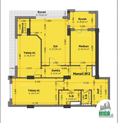 Satılır 3 otaqlı 147.55 m² yeni tikili Yasamal r — Mənzil (2)