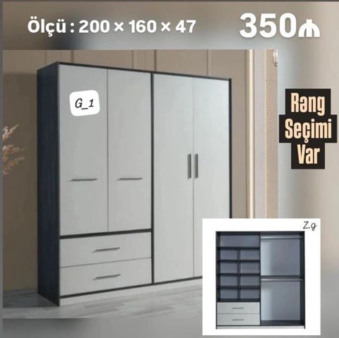 Geniş tutumlu qarderob dolabı - Ölçü: 200 160 47 sm - Rəng seçimi — Sumqayıt