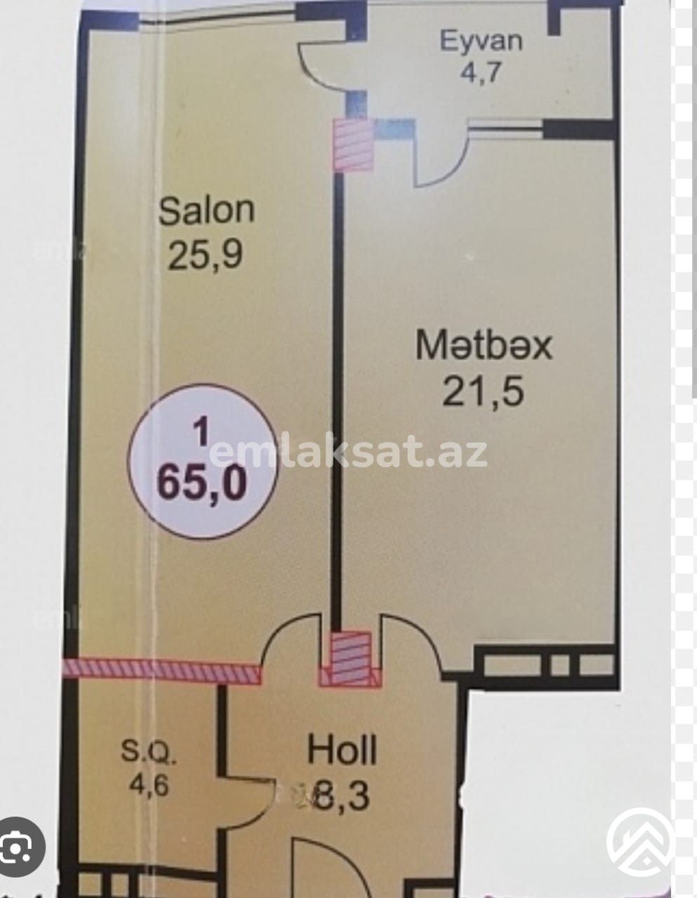 Satılır 1 otaq yeni tikili 64.6 m², Qara Qarayev metrosu — Mənzil, Bakı (4)