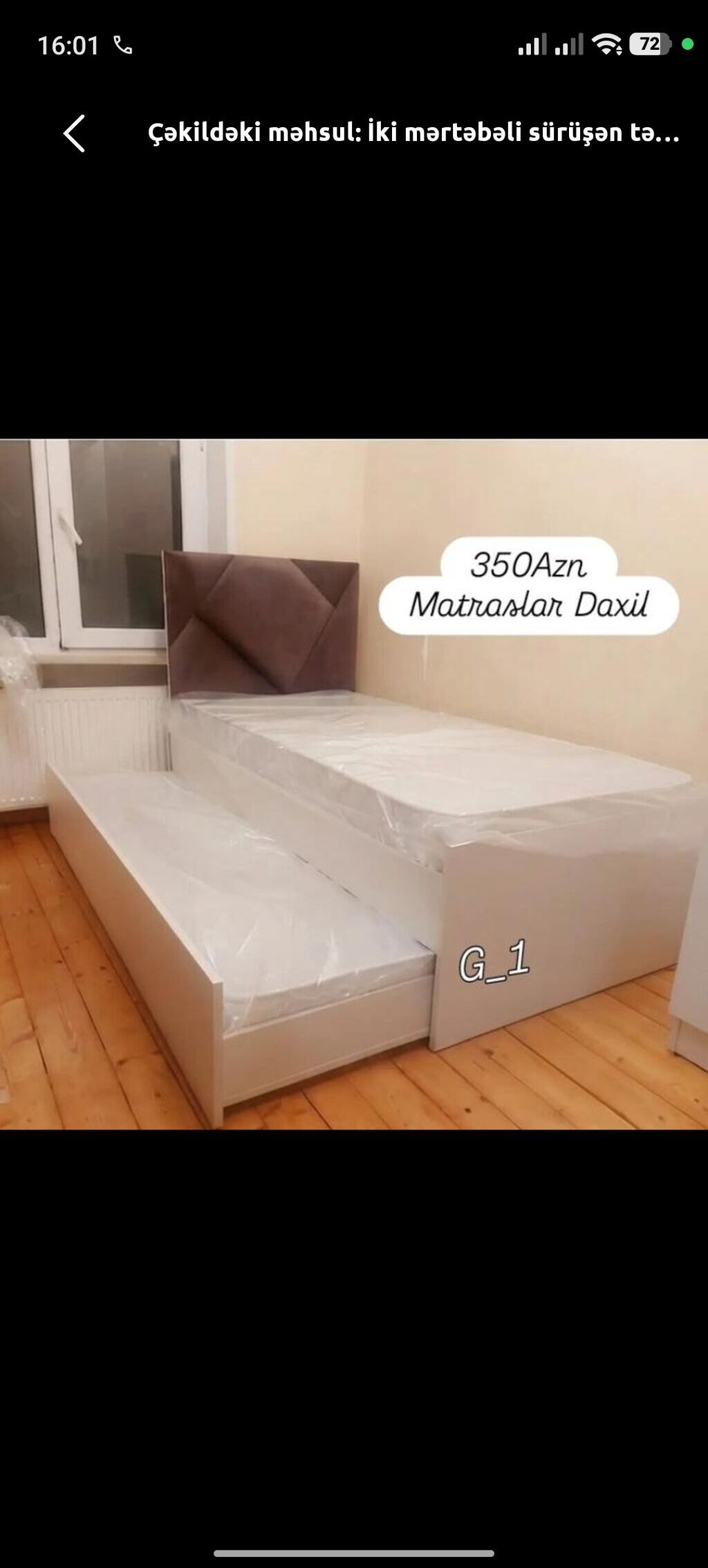 Yeni, Təknəfərlik çarpayı, Bazasız, Matras ilə, Siyirməli — Yataqlar, Digah
