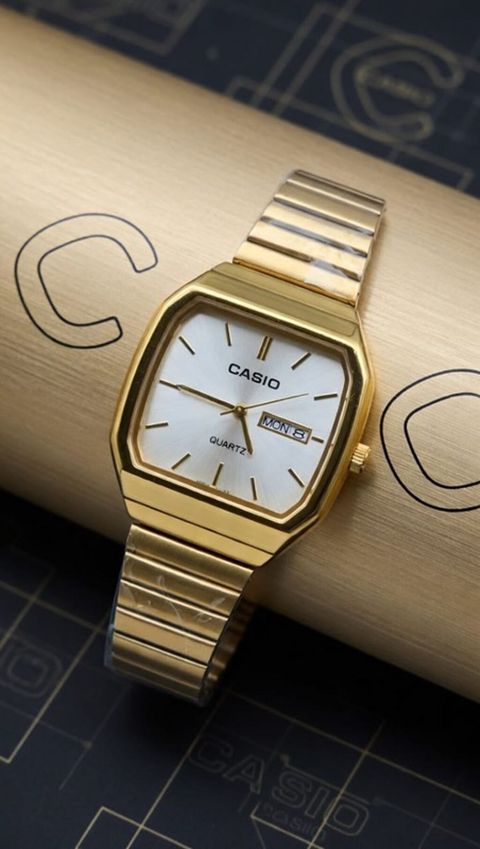 Casio kvars qol saatı – klassik retro dizaynlı, qızılı tonlarda metal — Digah