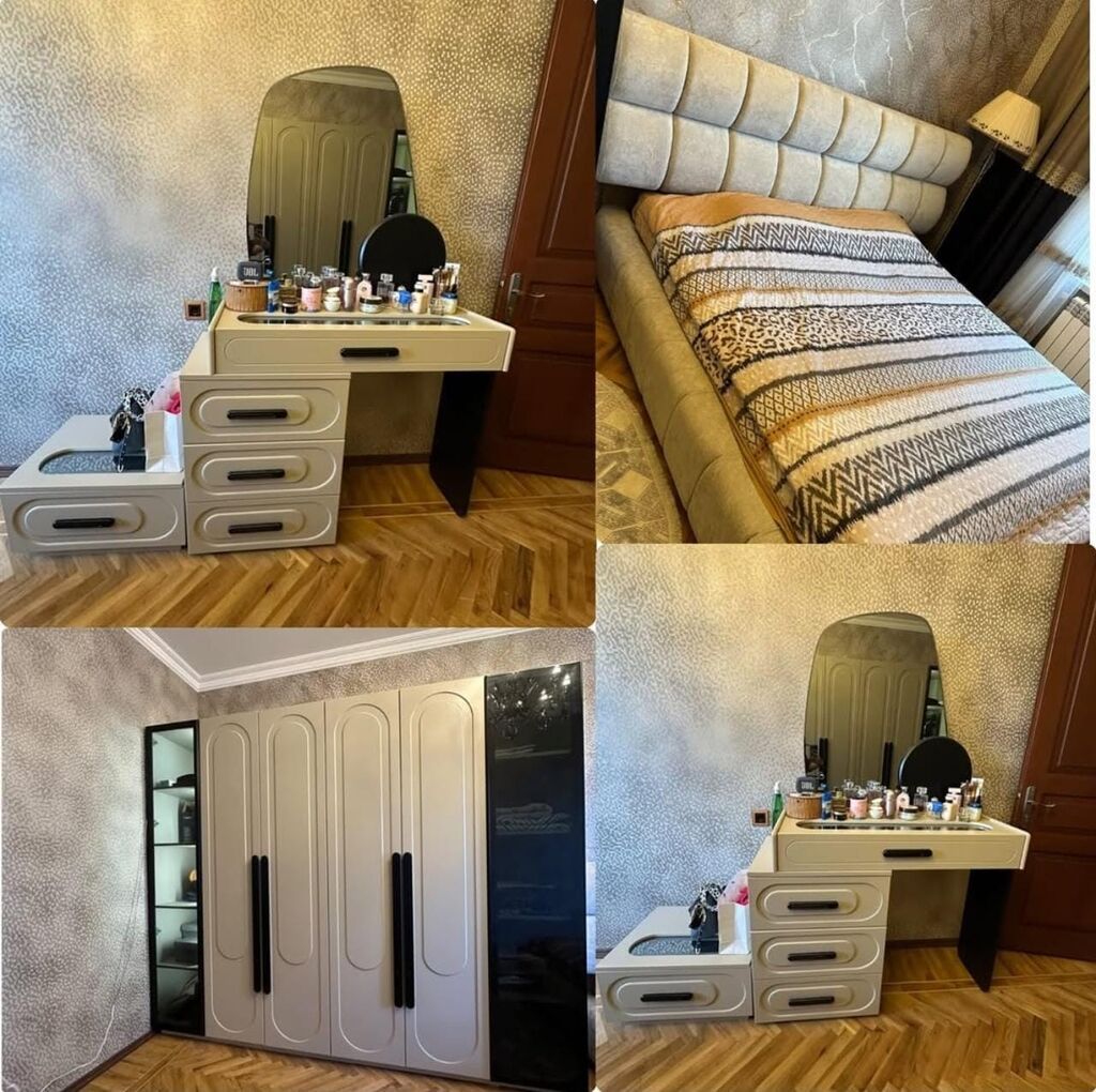 Yataq otağı mebeli dəsti Tərkibi: - Yumşaq başlıqlı, parça örtüklü — Yataq otağı mobilya dəstləri, Bakı