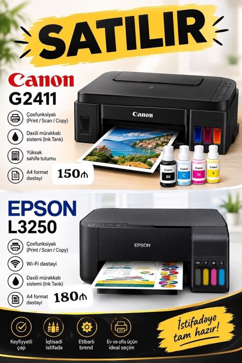İki eded printer Qiymət 150 canon 180 epson Binə qəs 0424 zeyno — Bakı
