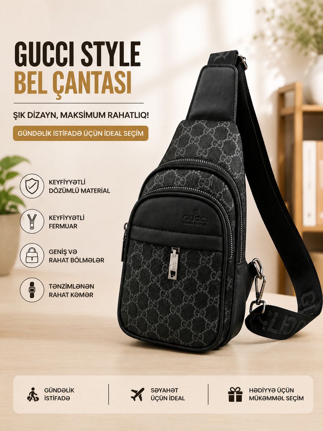 Kross-bodi çanta, qara, poliester, 18х31 sm — Mallar, Bakı (2)