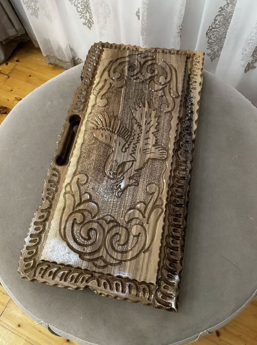 Ağac oyma nərd dəsti - Material: qoz ağac, əl işi oyma ilə — Şax, şəkəh, nard, Xırdalan (5)
