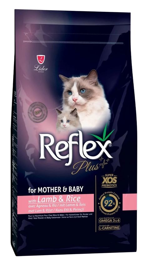 Quru yem pişikllər üçün Reflex Plus Mother & Baby, quzu və düyü ilə, 15 kq — Bakı