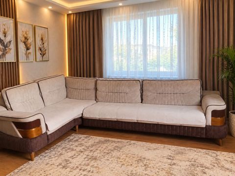 Künc divanı – müasir skandinavi üslubunda, iki rəngli (bej üst hissə — Digah