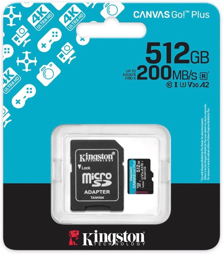 MicroSD kart - Kingston 512GB microSDXC Canvas Go Plus Gen4 R:200/W:160 Uhs-ı Class 10 V30 U3 A2 + adapter SDCG4/512GB — Kompüterlər və noutbuklar, Bakı (2)