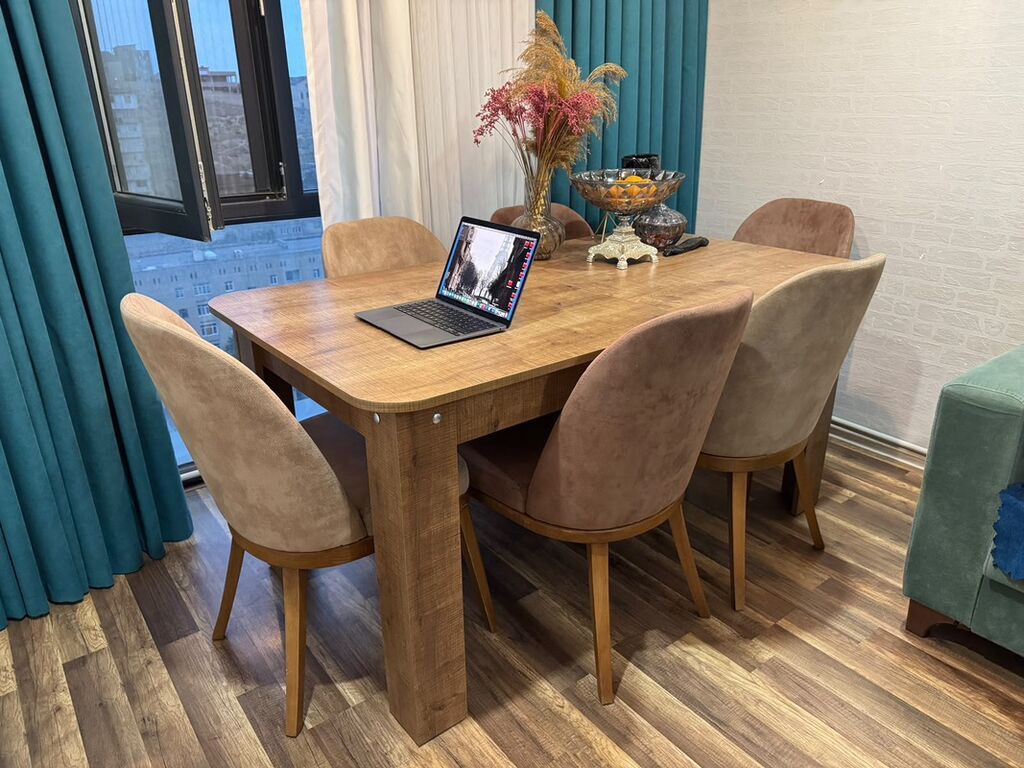Qonaq otağı üçün, İşlənmiş, Açılan, Dördbucaq masa, 6 stul — Masalar və stullar, Bakı (2)