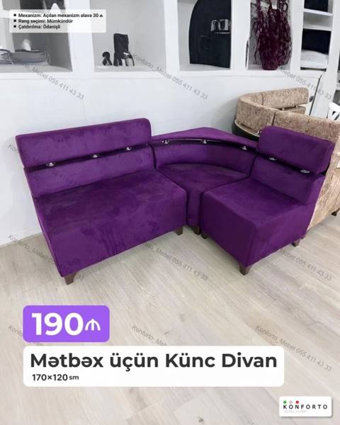 Mətbəx üçün Künc Divan – 170×120 sm - Rəng: Seçim mümkündür — Baku