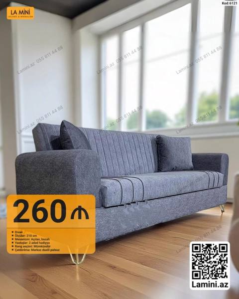 Məhsul: Divan (Kod: 6121) - Ölçü: 210 sm - Mexanizm: Açılan, bazalı — Baku