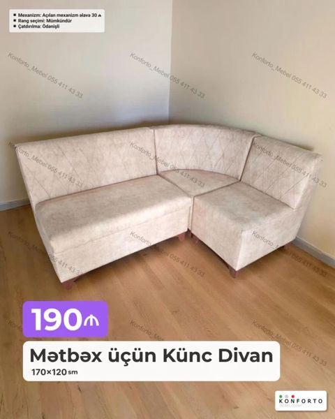Məhsul: Mətbəx üçün künc divan Ölçü: 170×120 sm Qiymət: 190 — Bakı