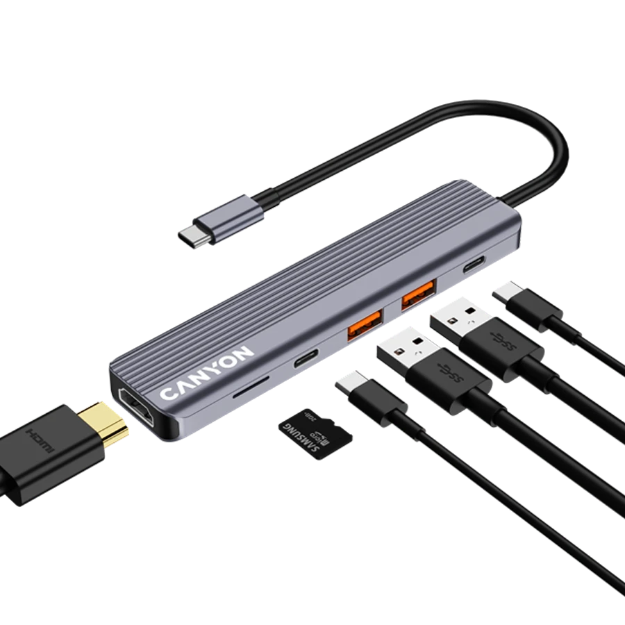 Multiport adapter Canyon 6-in-1 Usb-c, Boz — Smartfon aksesuarları, Bakı (6)