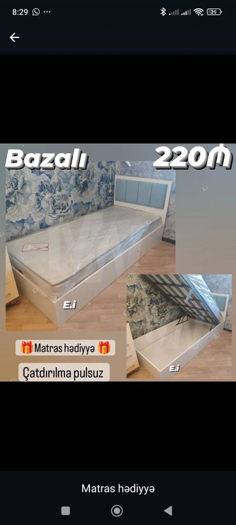 Bazalı tək nəfərlik çarpayı - Qiymət: 220₼ - Bazalı konstruksiya — Bakı