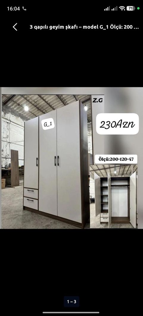 Yeni, 3 qapılı, Siyirməli, Qəhvəyi, Açılan, Düz dolab — Digah