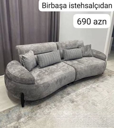 Qonaq otağı üçün müasir dizaynlı 3 nəfərlik divan - Rəng: açıq boz — Bakı