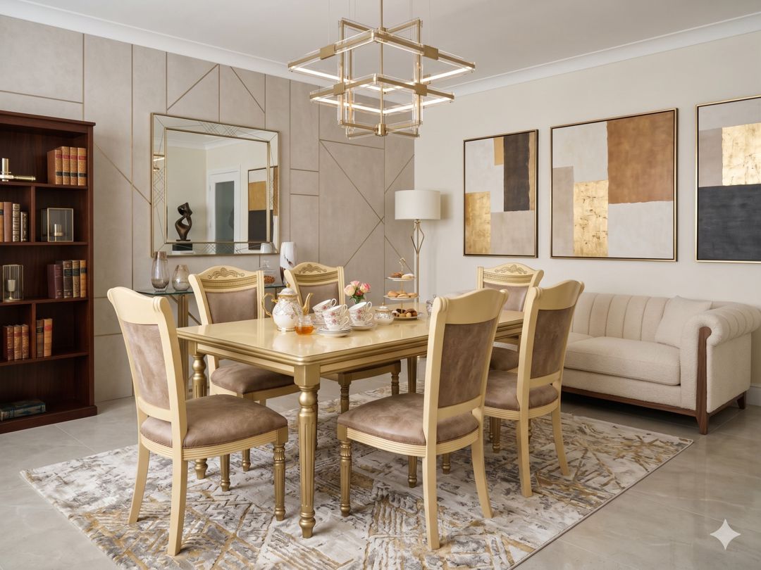 Masa və stul dəsti 3380, fıstıq/MDF, qızılı/bej, 90x77 sm, 7 əd — Mallar, Bakı (2)